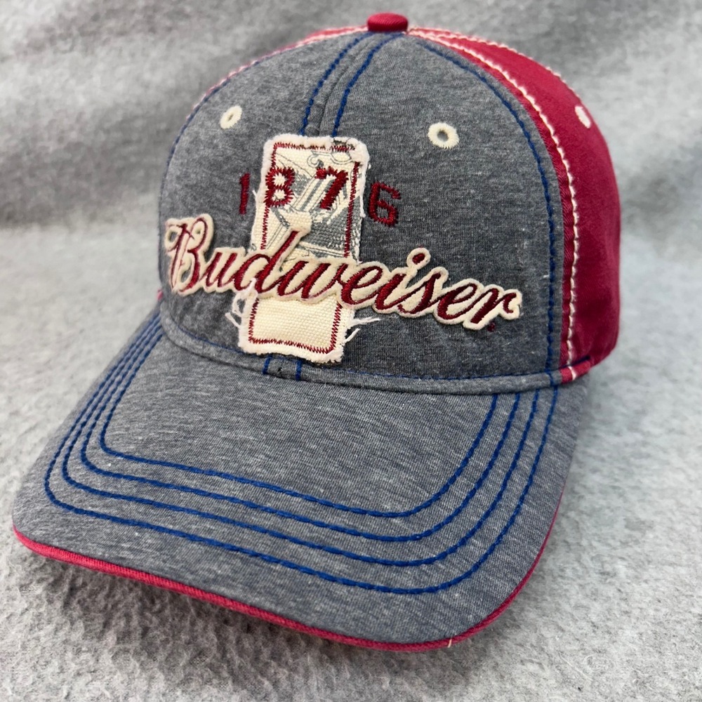 Budweiser 1876 Logo Mens Grey Red Baseball Hat Distressed OSFM